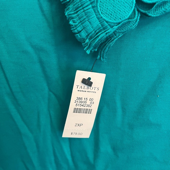 Talbots Teal Boatneck Tunic with Circle Cutout Trim - Picture 3 of 3